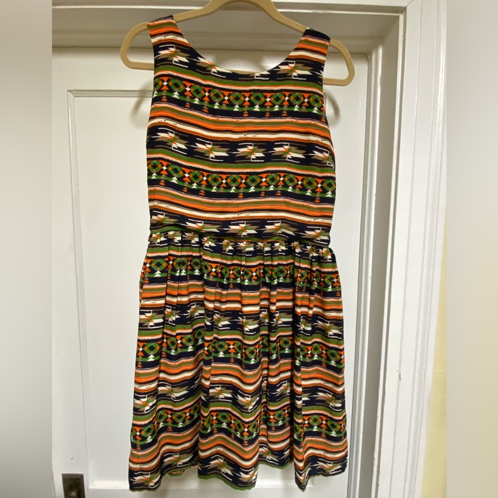 SIB brand like-new dress with southwestern-style pattern, size medium